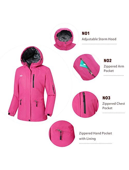 Wantdo Women's Mountain Waterproof Ski Jacket Hooded Winter Snow Coat Insulated Parka Fleece Rain Jacket