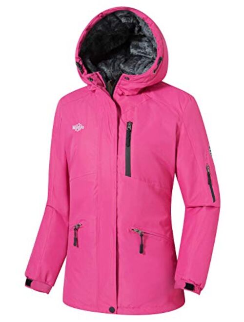 Wantdo Women's Mountain Waterproof Ski Jacket Hooded Winter Snow Coat Insulated Parka Fleece Rain Jacket