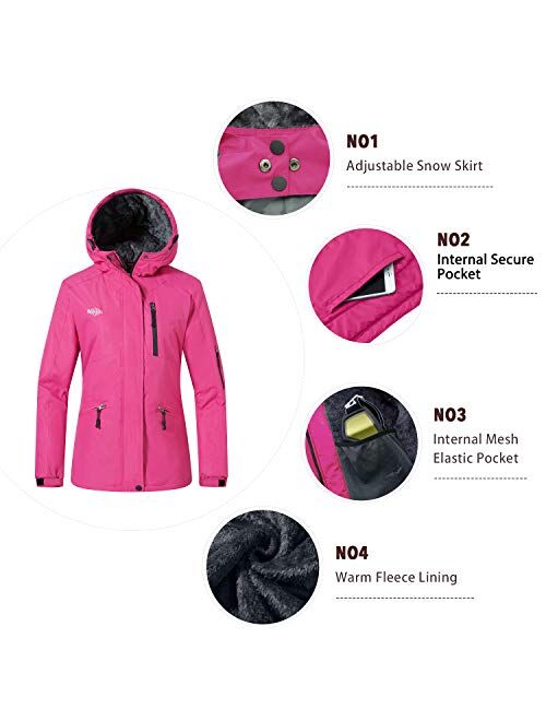 Wantdo Women's Mountain Waterproof Ski Jacket Hooded Winter Snow Coat Insulated Parka Fleece Rain Jacket