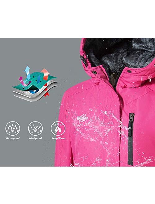 Wantdo Women's Mountain Waterproof Ski Jacket Hooded Winter Snow Coat Insulated Parka Fleece Rain Jacket