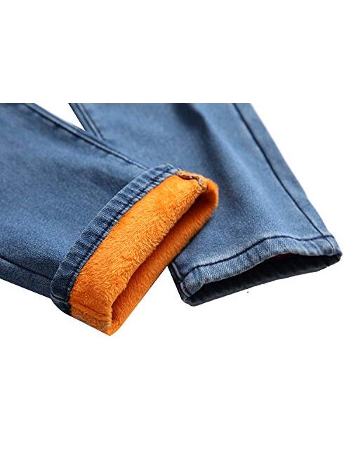 DANT BULUN Men's Flannel Lined Slim Fit Straight Leg Winter Thicken Stretch Jeans