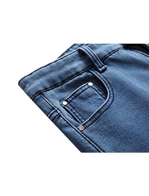 DANT BULUN Men's Flannel Lined Slim Fit Straight Leg Winter Thicken Stretch Jeans