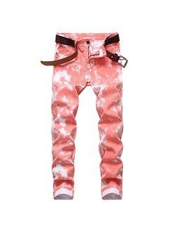 DANT BULUN Men's Fashion Casual Printed Jeans Stretch Skinny Denim Jogger Pants