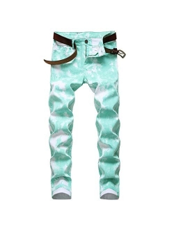 DANT BULUN Men's Fashion Casual Printed Jeans Stretch Skinny Denim Jogger Pants