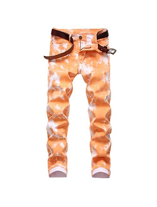 DANT BULUN Men's Fashion Casual Printed Jeans Stretch Skinny Denim Jogger Pants