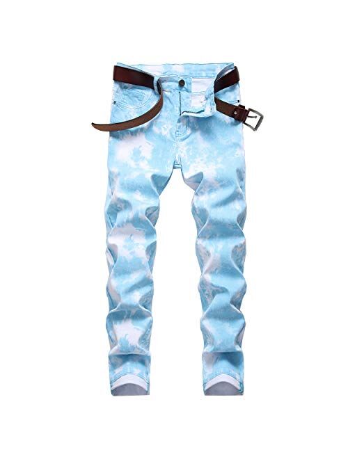 DANT BULUN Men's Fashion Casual Printed Jeans Stretch Skinny Denim Jogger Pants