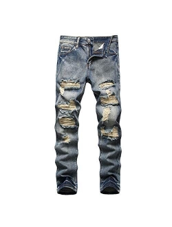 Liuhond Men's Ripped Distressed Destroyed Straight Fit Washed Denim Jeans