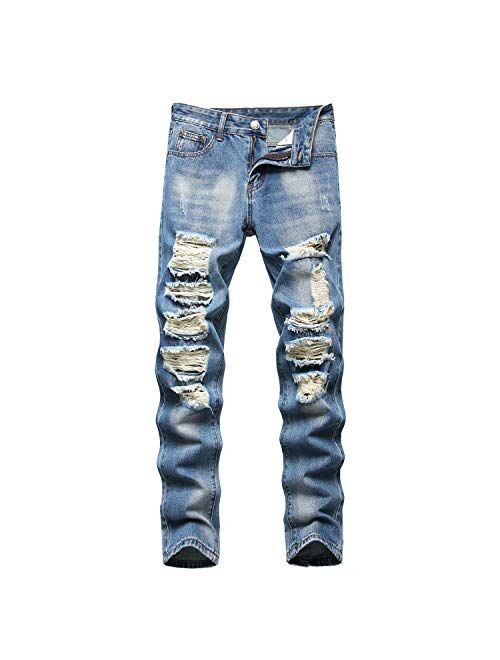 Liuhond Men's Ripped Distressed Destroyed Straight Fit Washed Denim Jeans