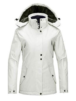 Wantdo Women's Waterproof Winter Coat Warm Fleece Puffer Jacket Thicken Windbreaker with Removable Hood