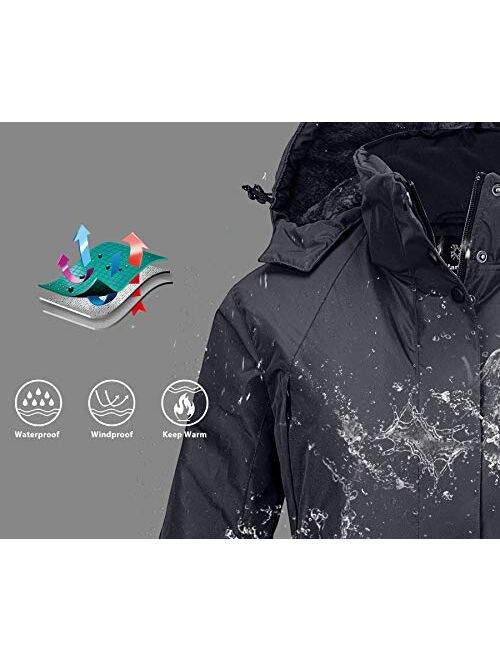 Wantdo Women's Waterproof Winter Coat Warm Fleece Puffer Jacket Thicken Windbreaker with Removable Hood