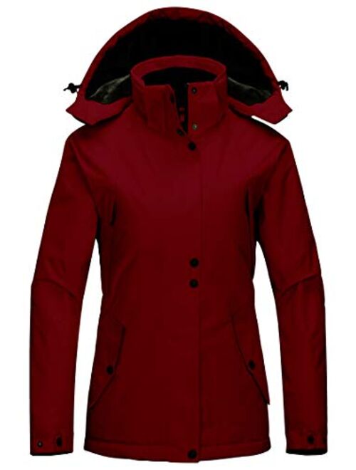 Wantdo Women's Waterproof Winter Coat Warm Fleece Puffer Jacket Thicken Windbreaker with Removable Hood