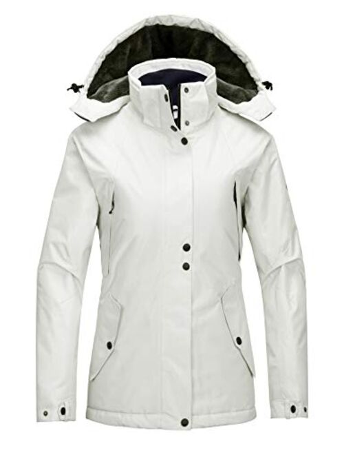 Wantdo Women's Waterproof Winter Coat Warm Fleece Puffer Jacket Thicken Windbreaker with Removable Hood