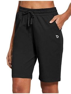 Athletic Workout Cotton Lounge Shorts for Women Long Bermuda Running Sweat Gym Stretchy Pajama with Pockets