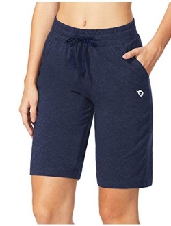 Athletic Workout Cotton Lounge Shorts for Women Long Bermuda Running Sweat Gym Stretchy Pajama with Pockets