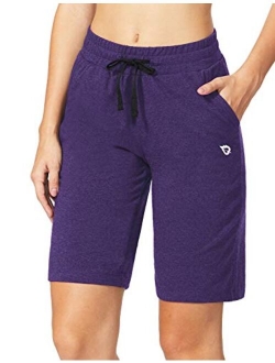 Athletic Workout Cotton Lounge Shorts for Women Long Bermuda Running Sweat Gym Stretchy Pajama with Pockets