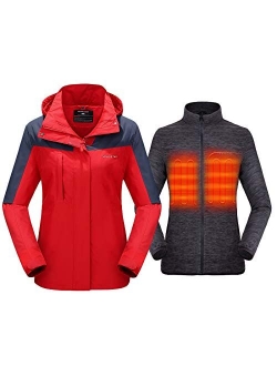 Venustas Women's 3-in-1 Heated Jacket with Battery Pack 5V, Ski Jacket Winter Jacket with Removable Hood Waterproof