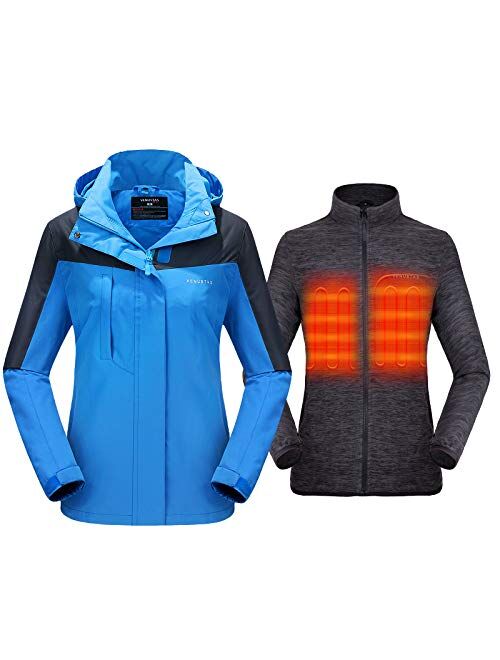 Venustas Women's 3-in-1 Heated Jacket with Battery Pack 5V, Ski Jacket Winter Jacket with Removable Hood Waterproof