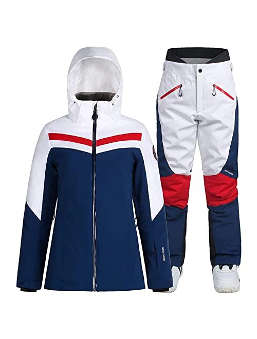 Women's Ski Bib Suit Jacket Waterproof Snowboard Colorful Printed Ski Jacket and Pants Set