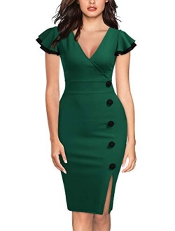 Women's Vintage Deep-V Neck Navy Style Party Pencil Dress