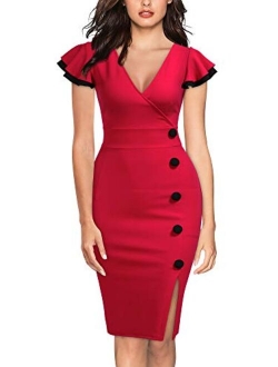 Women's Vintage Deep-V Neck Navy Style Party Pencil Dress