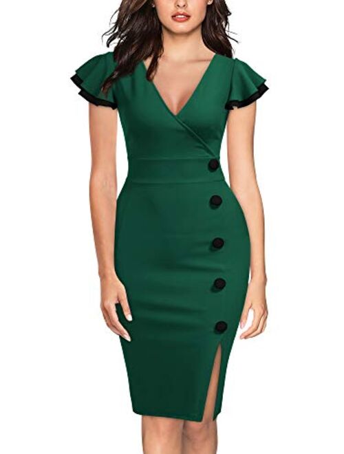 Miusol Women's Vintage Deep-V Neck Navy Style Party Pencil Dress