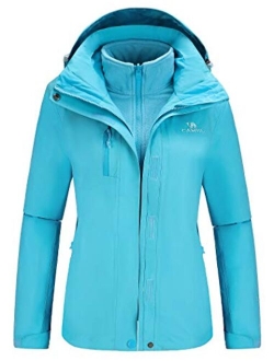 CAMEL Outdoor Jacket Women Winter Ski Jacket Windbreaker 3 in 1 Waterproof Hooded Rain Coat for Traveling Climbing Hiking 2.0