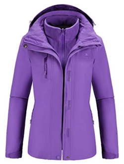 CAMEL Outdoor Jacket Women Winter Ski Jacket Windbreaker 3 in 1 Waterproof Hooded Rain Coat for Traveling Climbing Hiking 2.0