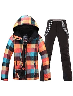 Women's Waterproof Ski Jackets Pants Set Windproof Girls Snowboard Jakets Colorful Printed Snowsuit