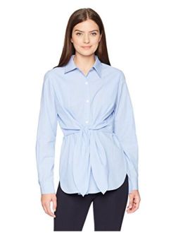 Women's Standard Woven Collared Top W/Roll Up Sleeve with Button