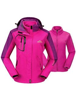 TBMPOY Women's 3-in-1 Winter Ski Jacket Outdoor Waterproof Snowboarding Coats with Inner Warm Fleece Coat