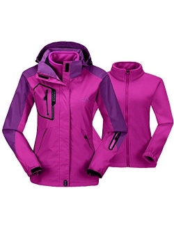 TBMPOY Women's 3-in-1 Winter Ski Jacket Outdoor Waterproof Snowboarding Coats with Inner Warm Fleece Coat