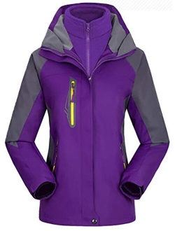 AbelWay Women's Mountain Waterproof Windproof Fleece 3 in 1 Ski Jacket Hooded Rain Coat