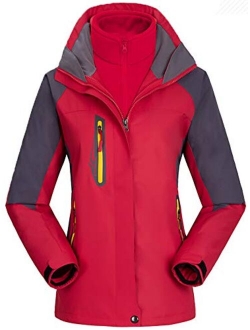 AbelWay Women's Mountain Waterproof Windproof Fleece 3 in 1 Ski Jacket Hooded Rain Coat