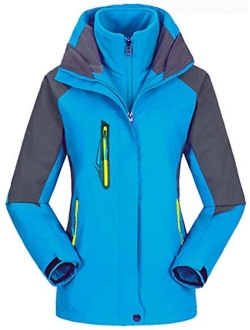 AbelWay Women's Mountain Waterproof Windproof Fleece 3 in 1 Ski Jacket Hooded Rain Coat