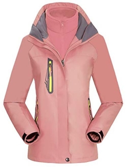 AbelWay Women's Mountain Waterproof Windproof Fleece 3 in 1 Ski Jacket Hooded Rain Coat