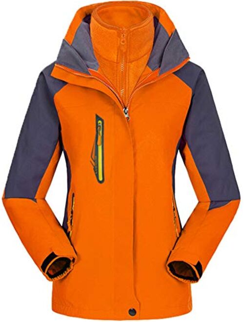 AbelWay Women's Mountain Waterproof Windproof Fleece 3 in 1 Ski Jacket Hooded Rain Coat