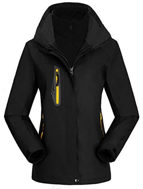 AbelWay Women's Mountain Waterproof Windproof Fleece 3 in 1 Ski Jacket Hooded Rain Coat