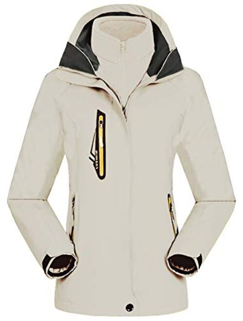 AbelWay Women's Mountain Waterproof Windproof Fleece 3 in 1 Ski Jacket Hooded Rain Coat