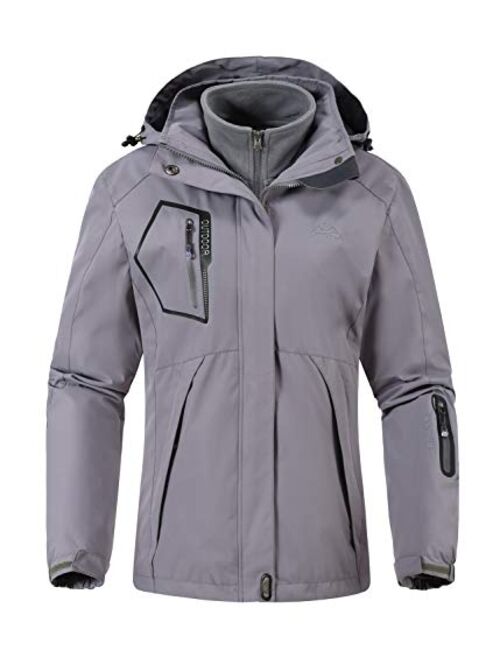 Rdruko Women's Outdoor 3-in-1 Waterproof Ski Jacket Fleece Inner Winter Coat with Detachable Hood