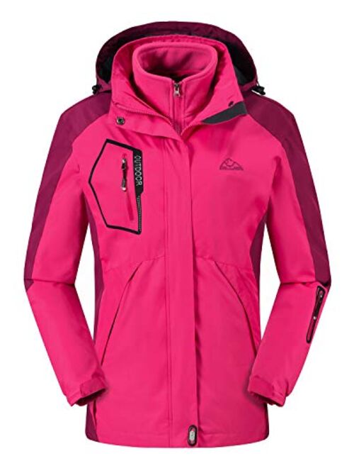 Rdruko Women's Outdoor 3-in-1 Waterproof Ski Jacket Fleece Inner Winter Coat with Detachable Hood