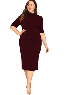 Women's Short Sleeve Plus Size Solid Bodycon Business Pencil Dress