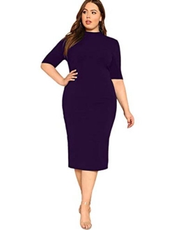 Women's Short Sleeve Plus Size Solid Bodycon Business Pencil Dress