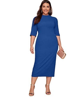 Women's Short Sleeve Plus Size Solid Bodycon Business Pencil Dress