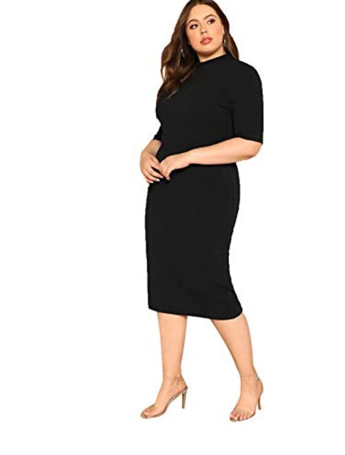 Floerns Women's Short Sleeve Plus Size Solid Bodycon Business Pencil Dress