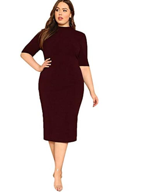 Floerns Women's Short Sleeve Plus Size Solid Bodycon Business Pencil Dress