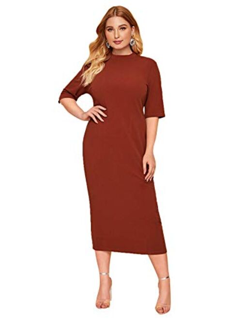 Floerns Women's Short Sleeve Plus Size Solid Bodycon Business Pencil Dress