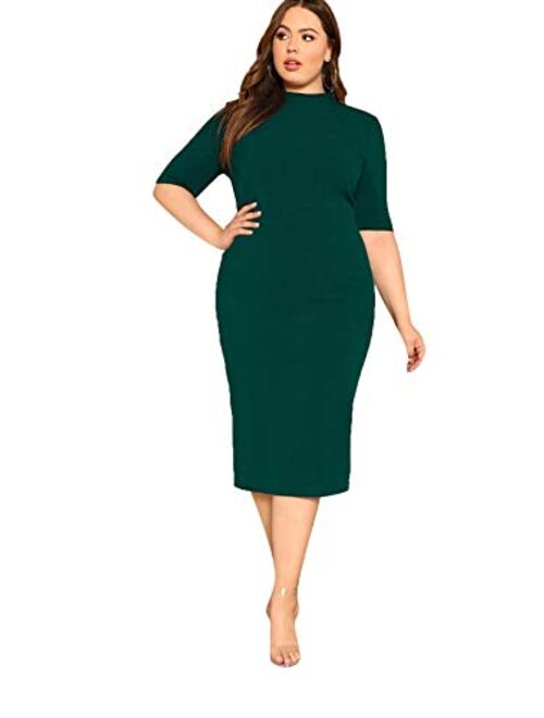 Floerns Women's Short Sleeve Plus Size Solid Bodycon Business Pencil Dress