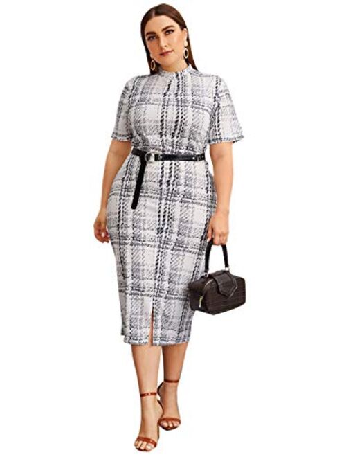 Floerns Women's Short Sleeve Plus Size Solid Bodycon Business Pencil Dress