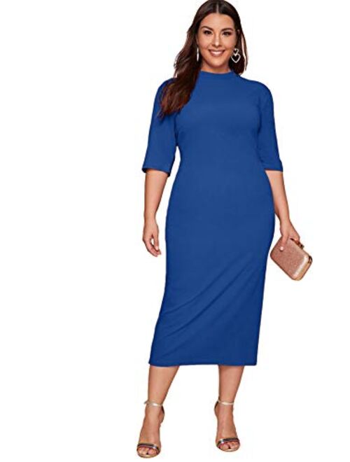 Floerns Women's Short Sleeve Plus Size Solid Bodycon Business Pencil Dress