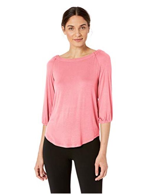 Amazon Brand - Lark & Ro Women's Three Quarter Sleeve Gathered Bateau Neck Knit Top